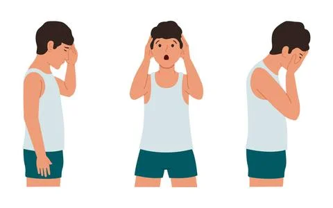  Flat vector illustration of a guy who is experiencing stress, anxiety and... Stock Photos