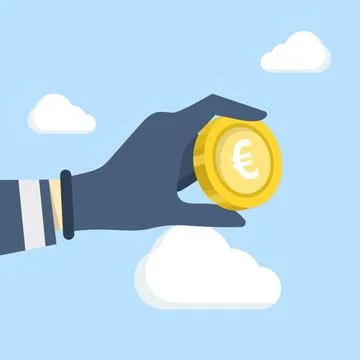 Flat vector illustration of hand in black glove holding euro symbol Stock Illustration