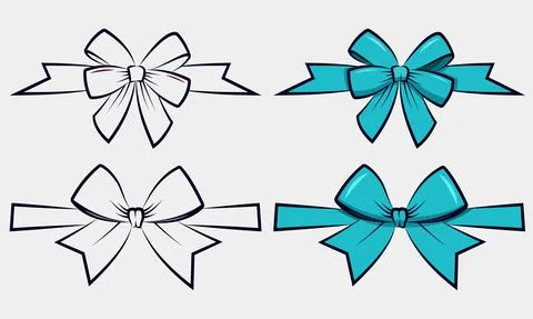 Flat vector illustration of hand drawn ribbon. Bow and ribbon in cartoon style. Stock Illustration