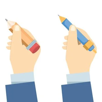 Flat vector illustration of hand holding pencil and pen Stock Illustration