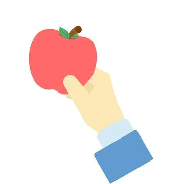 Flat vector illustration of hand holding an apple, healthy fruit, nutrition. Stock Illustration
