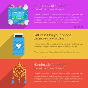 Flat vector illustration of handmade items Design elements with icons for ... Stock Photos