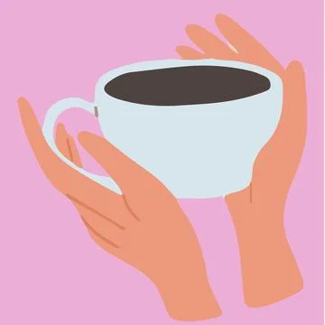Flat vector illustration of hands holding white tea cup. The fingers are Stock Illustration