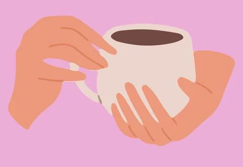 Flat vector illustration of hands holding white tea of coffee cup. The fingers Stock Illustration