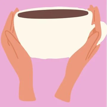 Flat vector illustration of hands holding white cup. The fingers are wrappe.. Stock Illustration