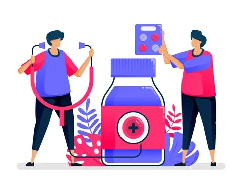Flat vector illustration of health services and providers of medicines for pu Stock Illustration