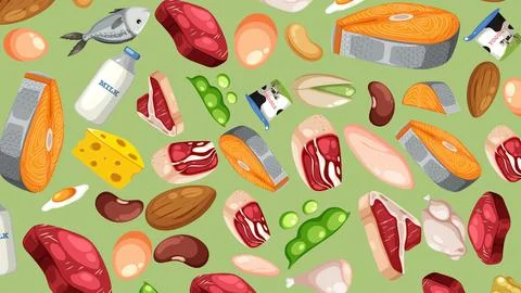 Flat Vector Illustration of High Protein Food Sources Pattern Stockillustratie
