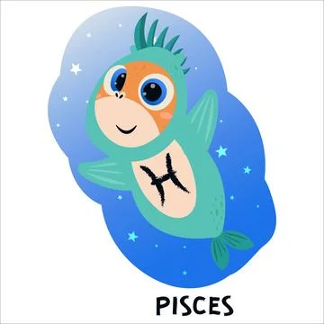 Flat vector illustration of a horse dressed as a zodiac sign. Pony, Pisces Stock Illustration