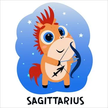 Flat vector illustration of a horse dressed as a zodiac sign. Sagittarius Stock Illustration