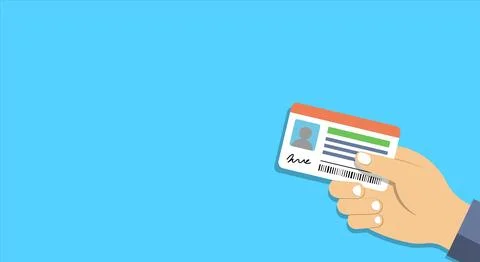 Flat vector illustration of a human hand holding a id card Stock Illustration
