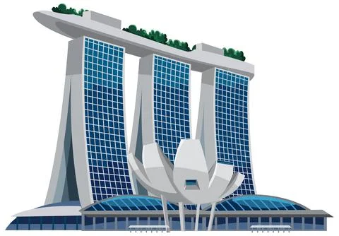 Flat vector illustration of iconic Singapore architecture with blue glass win Stock Illustration