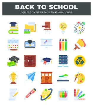 Flat vector illustration icons for back to school education and learning th.. Stock Illustration