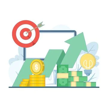 Flat vector illustration of idea light bulb, career goals achieved Stock Illustration
