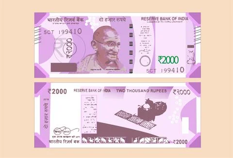 Flat vector illustration of Indian two thousand rupees. Stock Illustration
