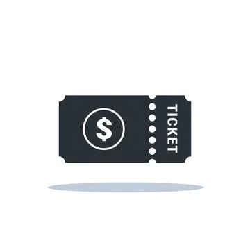 Flat vector illustration isolated on white background, black ticket icon with Stock Illustration