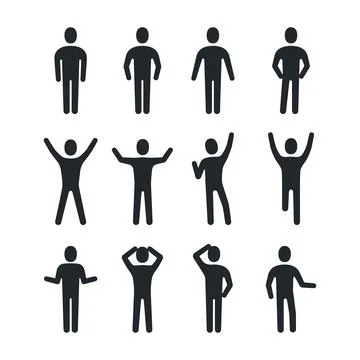 Flat vector illustration isolated on white background, black color man icons  库存插图