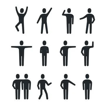 Flat vector illustration isolated on white background, black color man icons  库存插图