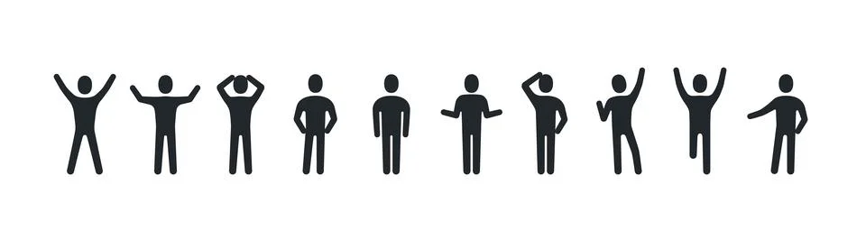 Flat vector illustration isolated on white background, black color man icons  库存插图