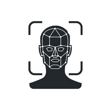 Flat vector illustration isolated on white background, human face icon, scan  Illustrazione stock