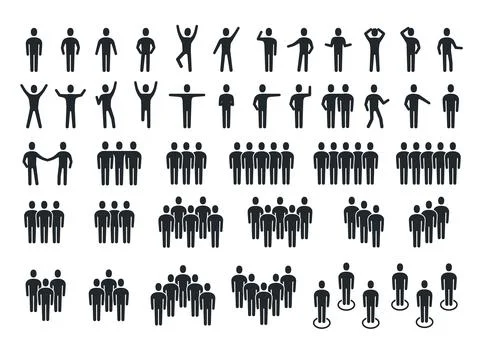 Flat vector illustration isolated on white background, black color man icons  库存插图