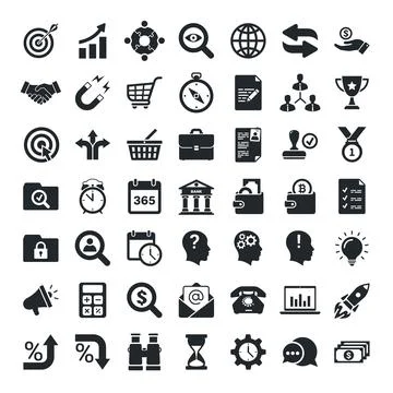 Flat vector illustration isolated on white background, set of 49 business ico Stock Illustration