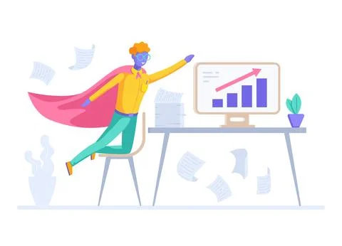 Flat vector illustration isolated on white background, a man in a superhero c Stock Illustration