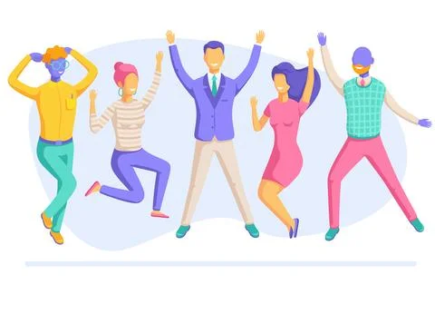 Flat vector illustration isolated on white background, joyful people in busin Stock Illustration