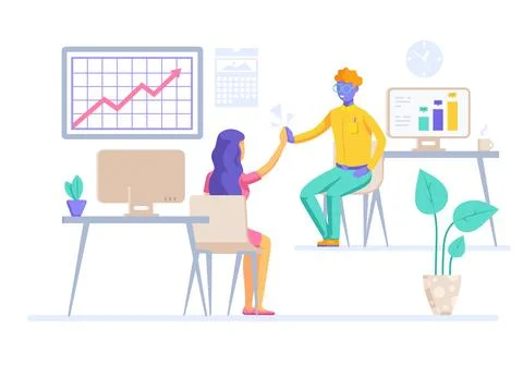 Flat vector illustration isolated on white background, a man gives high five  Stock Illustration