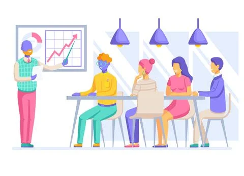 Flat vector illustration isolated on white background, people in a meeting in Stock Illustration