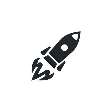 Flat vector illustration isolated on white background, rocket icon, startup i Stock Illustration