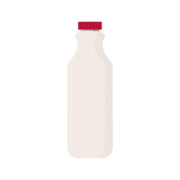 Flat vector illustration of kefir in plastic bottle, jug red cap. Isolated on Stock Illustration
