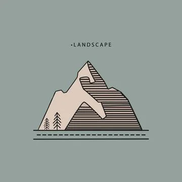 Flat vector illustration. Landscape concept. The picture shows mountains, s.. Stock Illustration