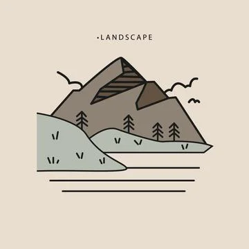 Flat vector illustration. Landscape concept. The picture shows mountains, s.. Stock Illustration
