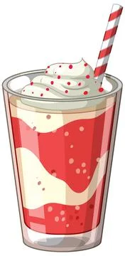 A flat vector illustration of a layered strawberry milkshake topped with whip Stock Illustration