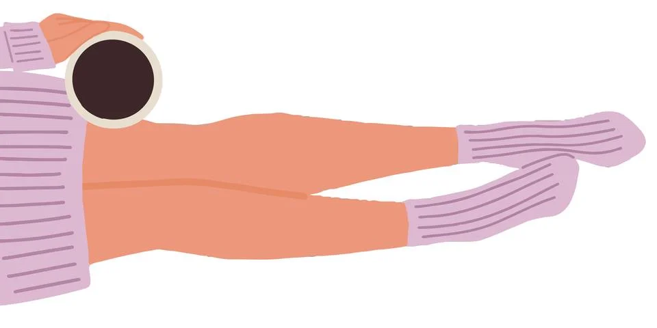 Flat vector illustration of legs lying on the floor and hand keeping the cu.. Stock Illustration