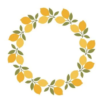 Flat vector illustration of a lemon wreath with green leaves on white backg.. Ilustração Stock