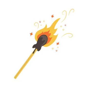 Flat vector illustration of a lighted match with sparks. Stock Illustration