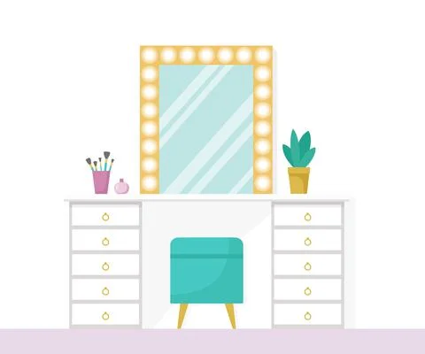 Flat vector illustration with make up vanity table Illustrazione stock