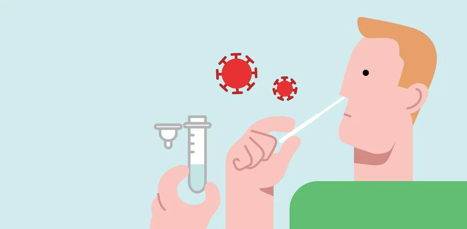 Flat vector illustration of man profile with nasal swab Stock Illustration