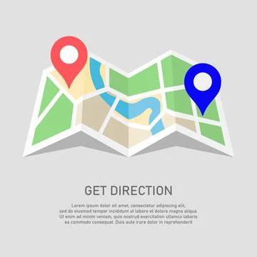 Flat vector illustration of map with locator pin Stock Illustration