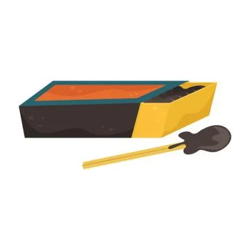 Flat vector illustration of a matchbox and matches near it. Illustrazione stock