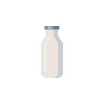 Flat vector illustration of milk, kefir in old fashioned glass bottle. Isolated Stock Illustration