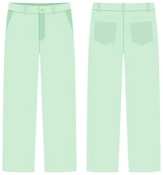Flat Vector Illustration of Mint Green Trousers Front and Back View Stock Illustration