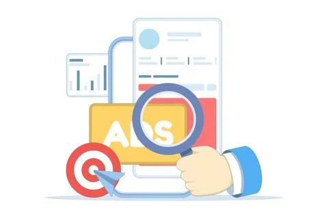 Flat vector illustration of mobile advertising strategy Stock Illustration
