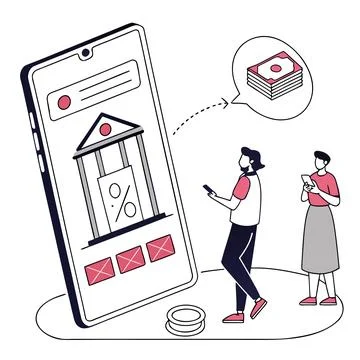 Flat Vector Illustration Of Mobile Banking App Usa Stock Illustration