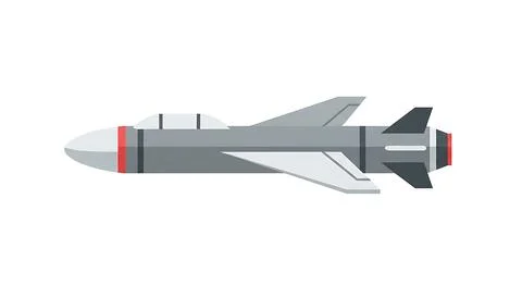 Flat vector illustration of modern air to air missile with gray body and re.. Stock Illustration
