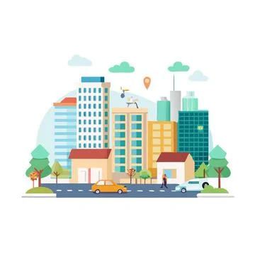 Flat Vector Illustration Of Modern City Life Mini (1) Stock Illustration