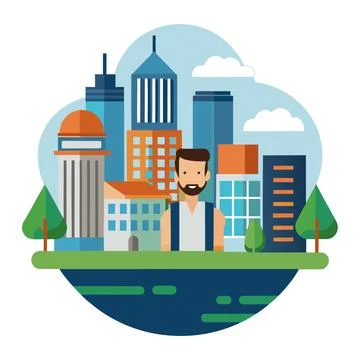 Flat Vector Illustration Of Modern City Life Mini Stock Illustration