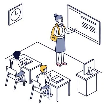Flat Vector Illustration Of Modern Education Class Stock Illustration