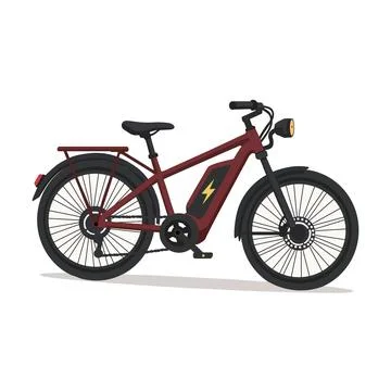 Flat Vector Illustration of a Modern Electric Bicycle Side View  Red E-Bike Stock Illustration